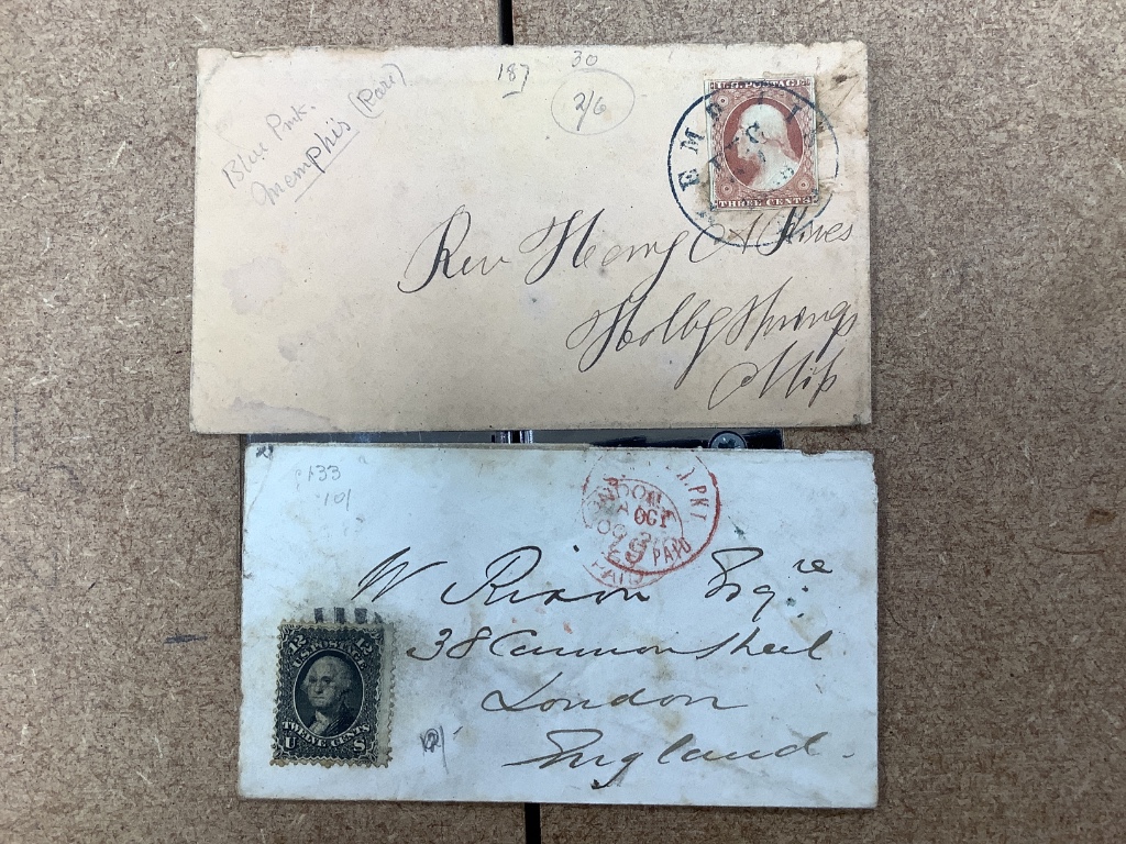 A group of covers to include 1d black in 1841 cover, USA 1857 cover, China 1934 to England